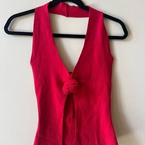 Red Sleeveless with flower Front Tank Top